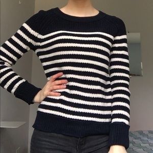 Navy and white striped sweater